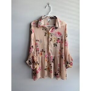 Cupio Pink Floral‎ Peplum Blouse Women XL